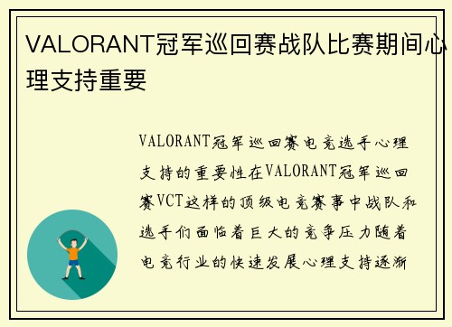 VALORANT冠军巡回赛战队比赛期间心理支持重要